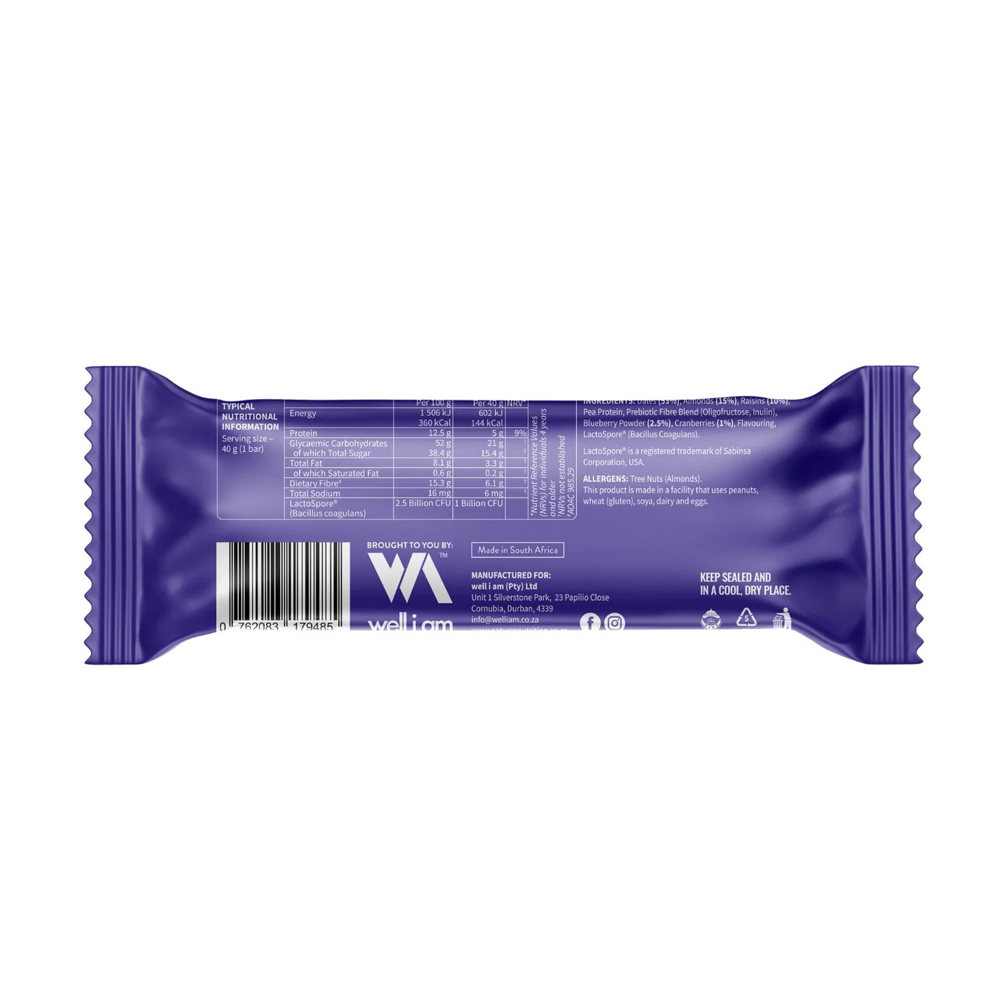 NATURE'S NUTRITION - Bare Bar Blueberry - 40g | One Life Health