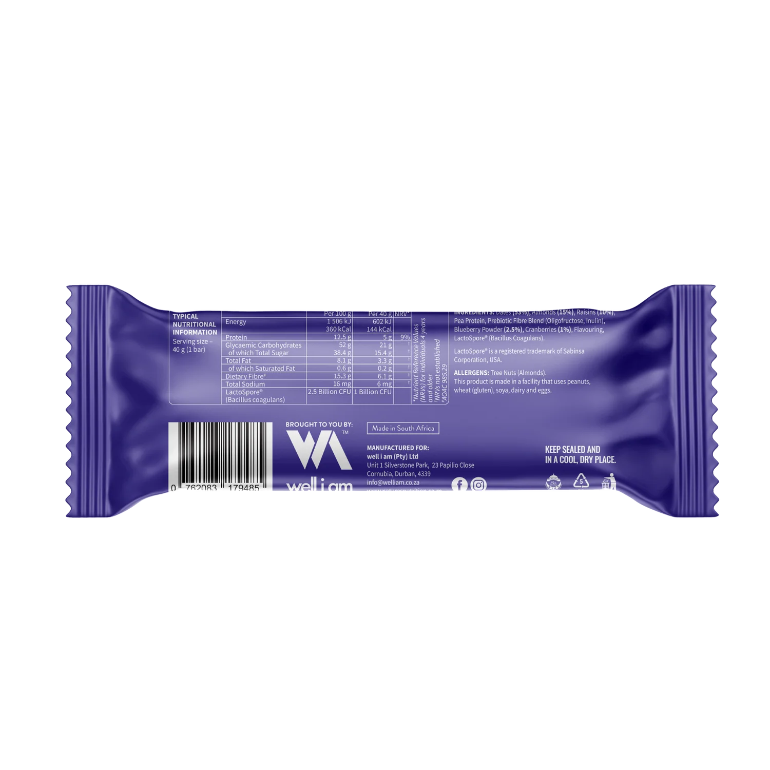 NATURE'S NUTRITION - Bare Bar Blueberry - 40g | One Life Health