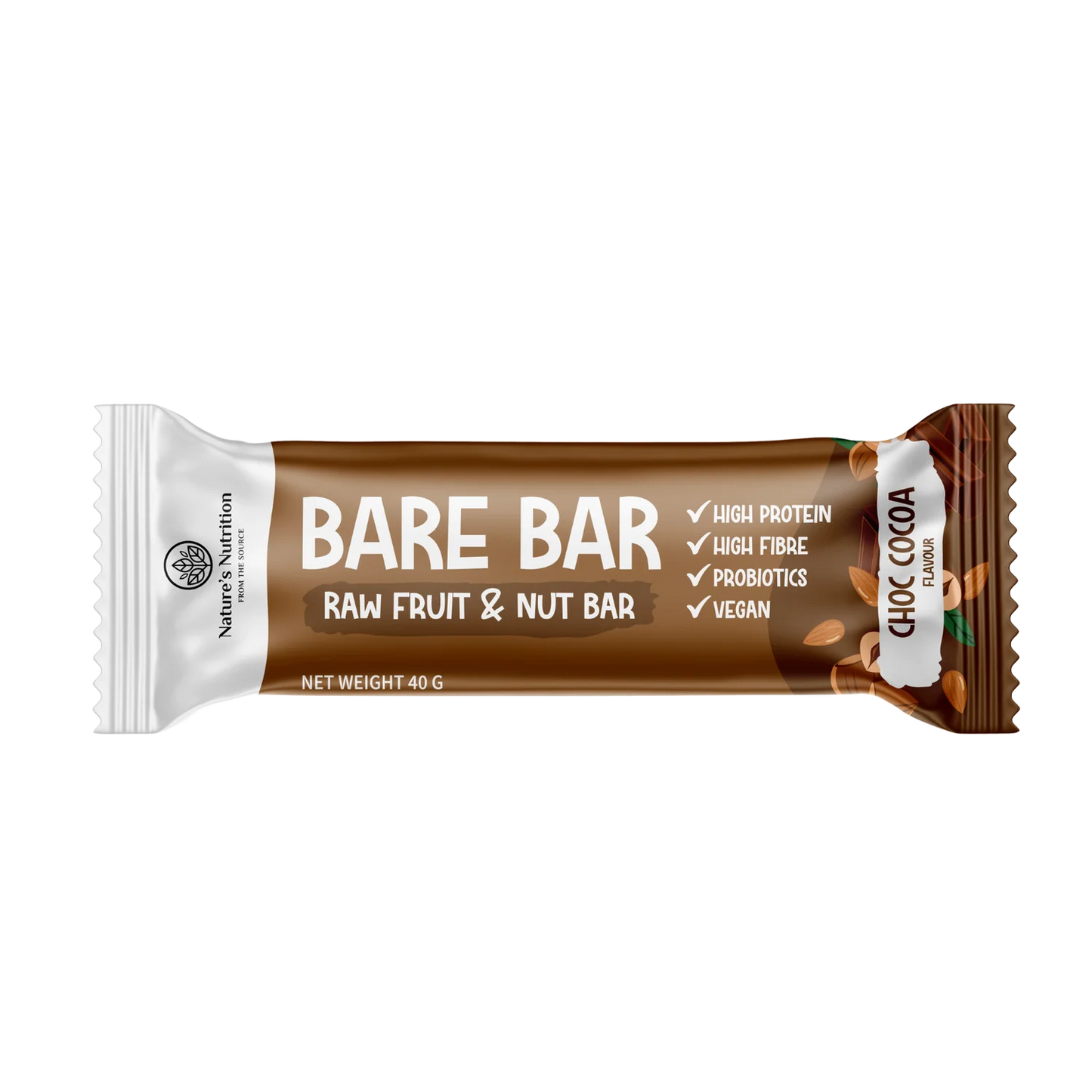 NATURE'S NUTRITION - Bare Bar Choc Cocoa - 40g | One Life Health