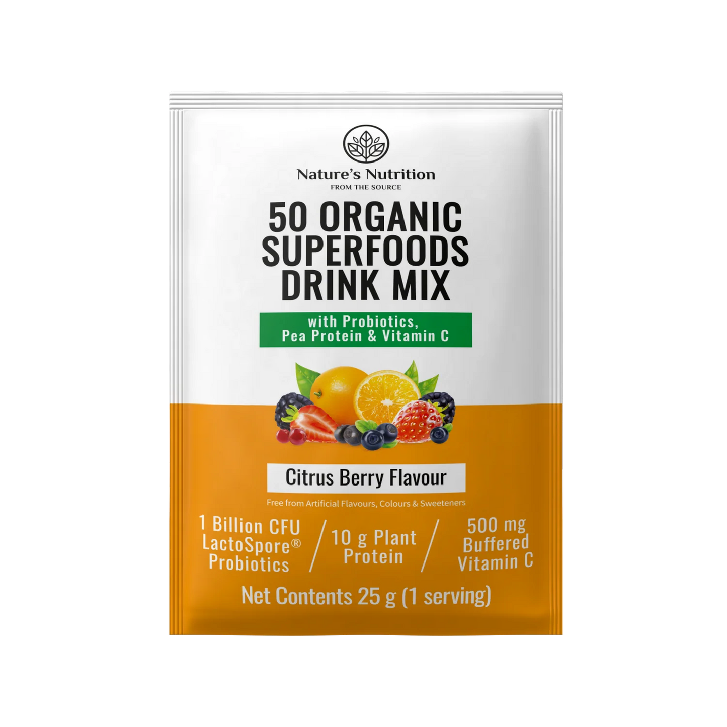 Nature's Nutrition Citrus Berry Superfoods Drink Mix 25g single-serve sachet