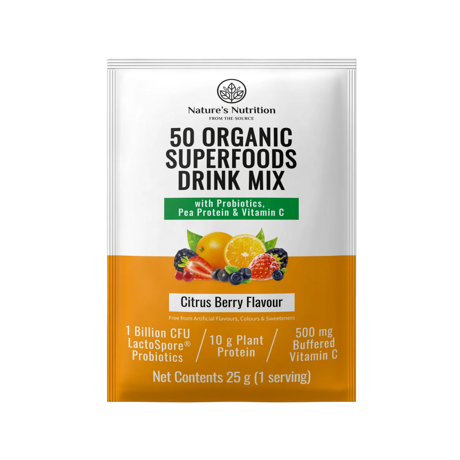 Nature's Nutrition Citrus Berry Superfoods Drink Mix 25g single-serve sachet