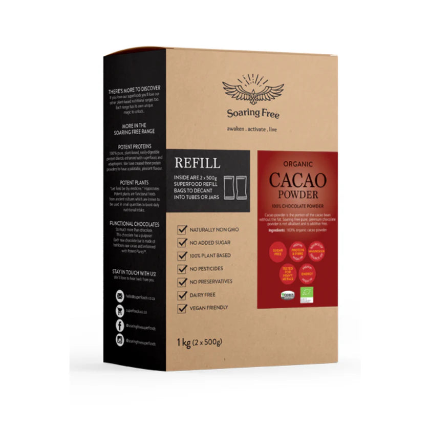 SOARING FREE SUPERFOODS - Organic Cacao Powder - 1kg | One Life Health