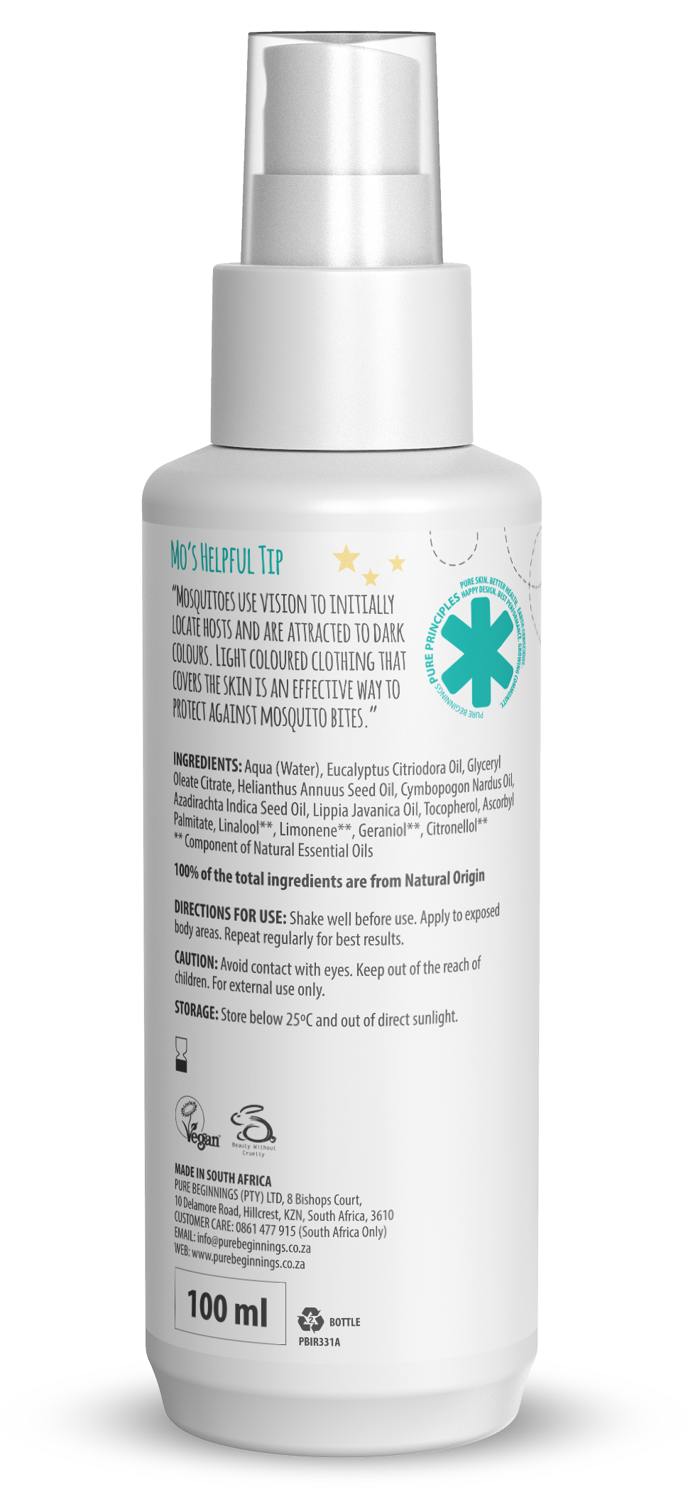 PURE BEGINNINGS - Insect Repellent with Lippishield - 100ml Spray | One Life Health