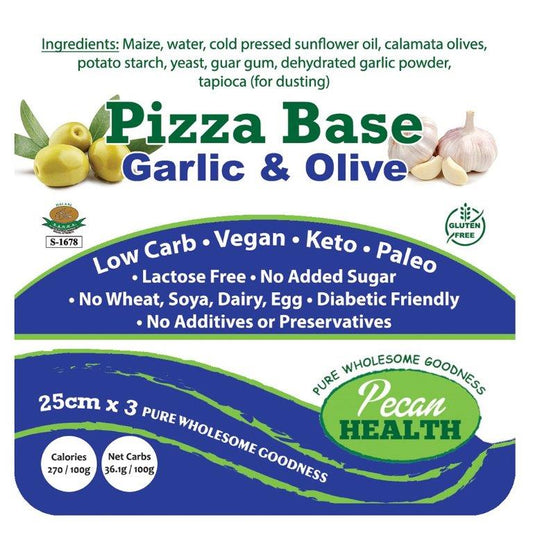 PECAN HEALTH - Pizza Base Olive & Garlic - 25cm x 3 | One Life Health