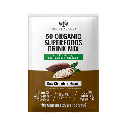 NATURE'S NUTRITION - Raw Chocolate Superfoods Drink Mix Sachets 25g | One Life Health