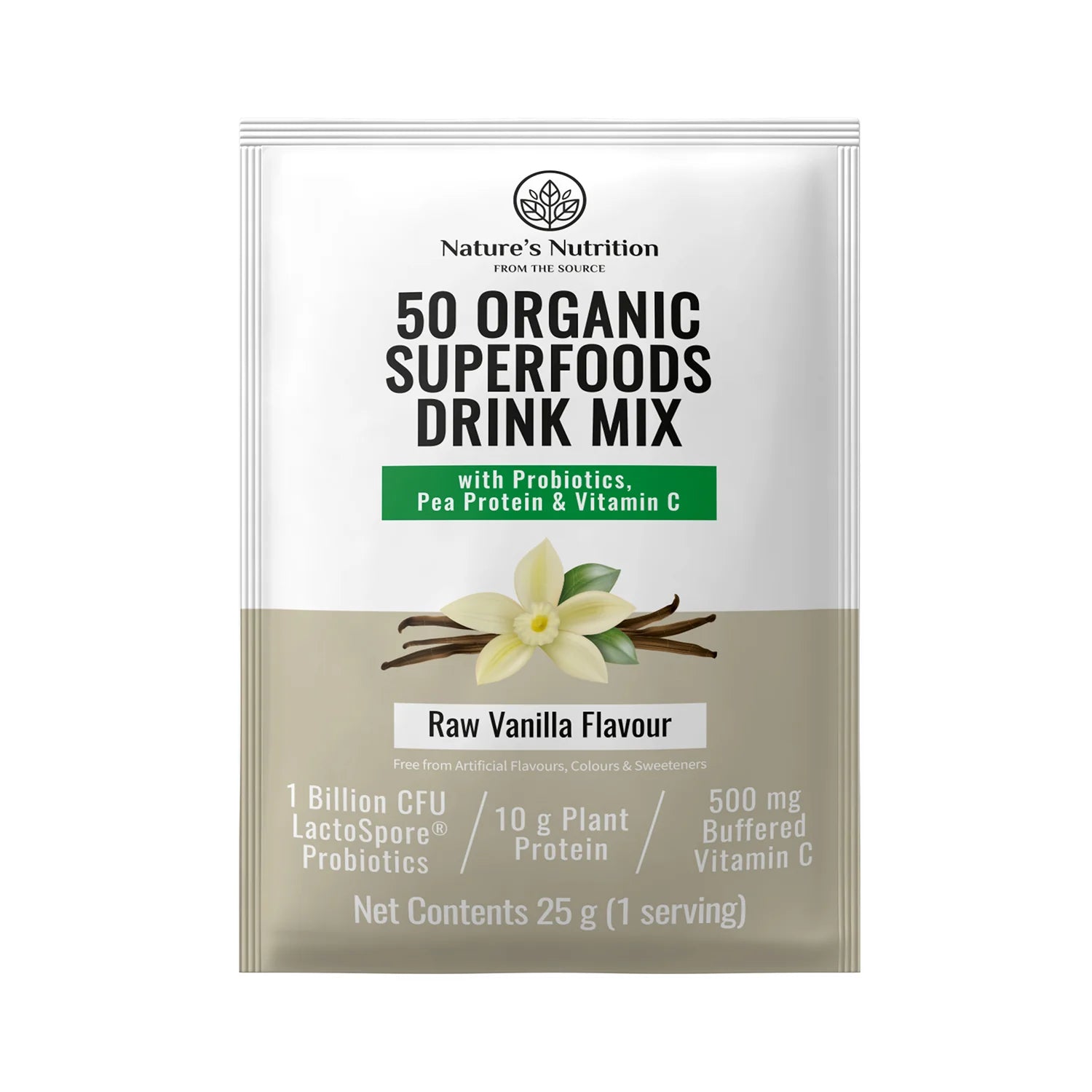 NATURE'S NUTRITION - Raw Vanilla Superfoods Drink Mix Sachets - 25g | One Life Health