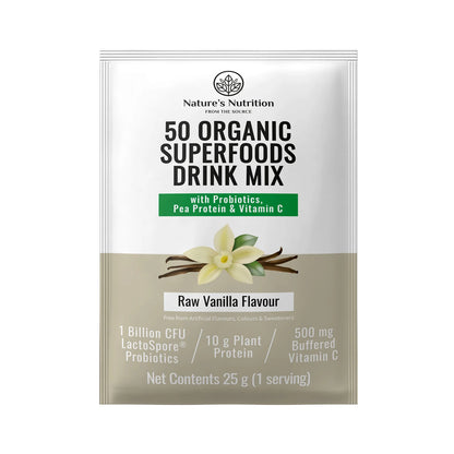 NATURE'S NUTRITION - Raw Vanilla Superfoods Drink Mix Sachets - 25g | One Life Health