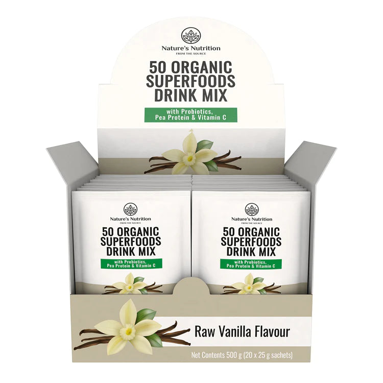 NATURE'S NUTRITION - Raw Vanilla Superfoods Drink Mix Sachets - 25g | One Life Health