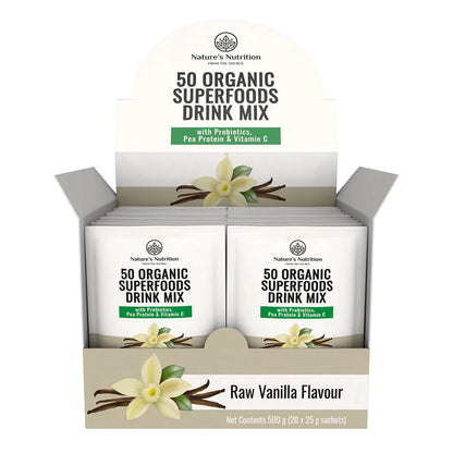 NATURE'S NUTRITION - Raw Vanilla Superfoods Drink Mix Sachets - 25g | One Life Health
