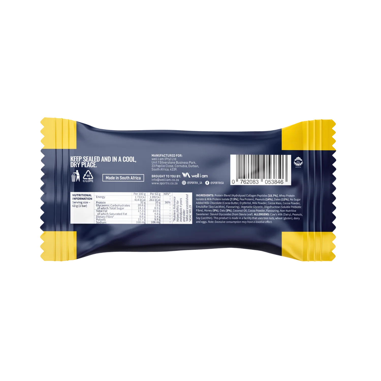 SPORT RX - Real Food Bar Choc Peanut - 63g | One Life Health