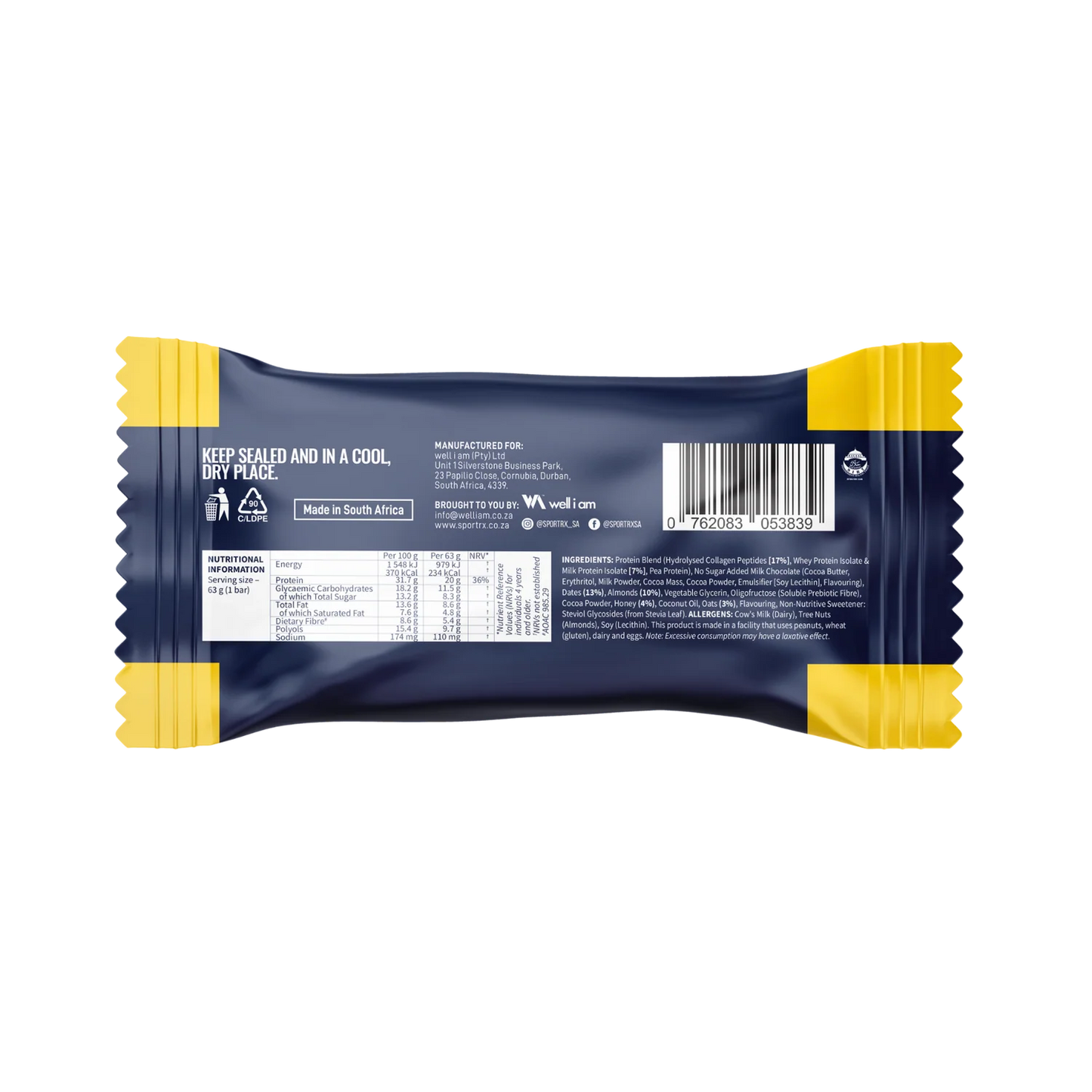 SPORT RX - Real Food Bar Choc Almond Toffee - 63g | One Life Health