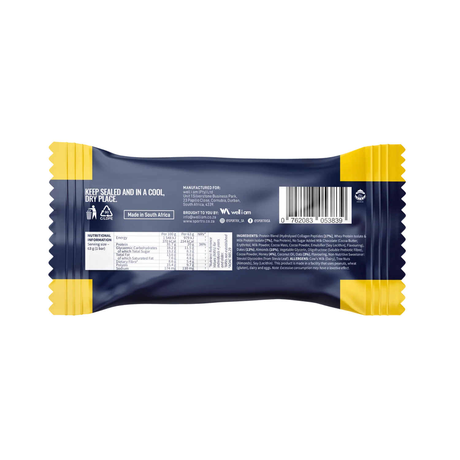 SPORT RX - Real Food Bar Choc Almond Toffee - 63g | One Life Health
