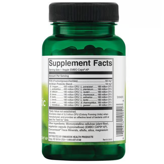 SWANSON - Dr. Stephen Langer's Ultimate 16 Strain Probiotic with FOS - 60 Veg Capsules | One Life Health