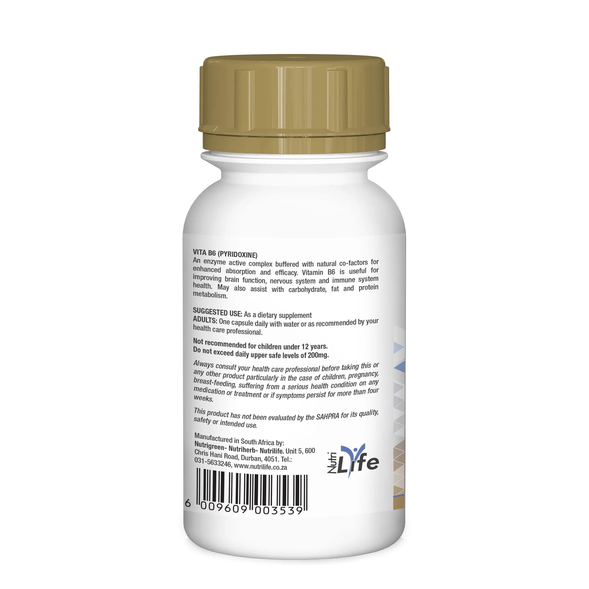 NUTRILIFE - Vitamin B6 Pyridoxine - 60 Capsules | One Life Health