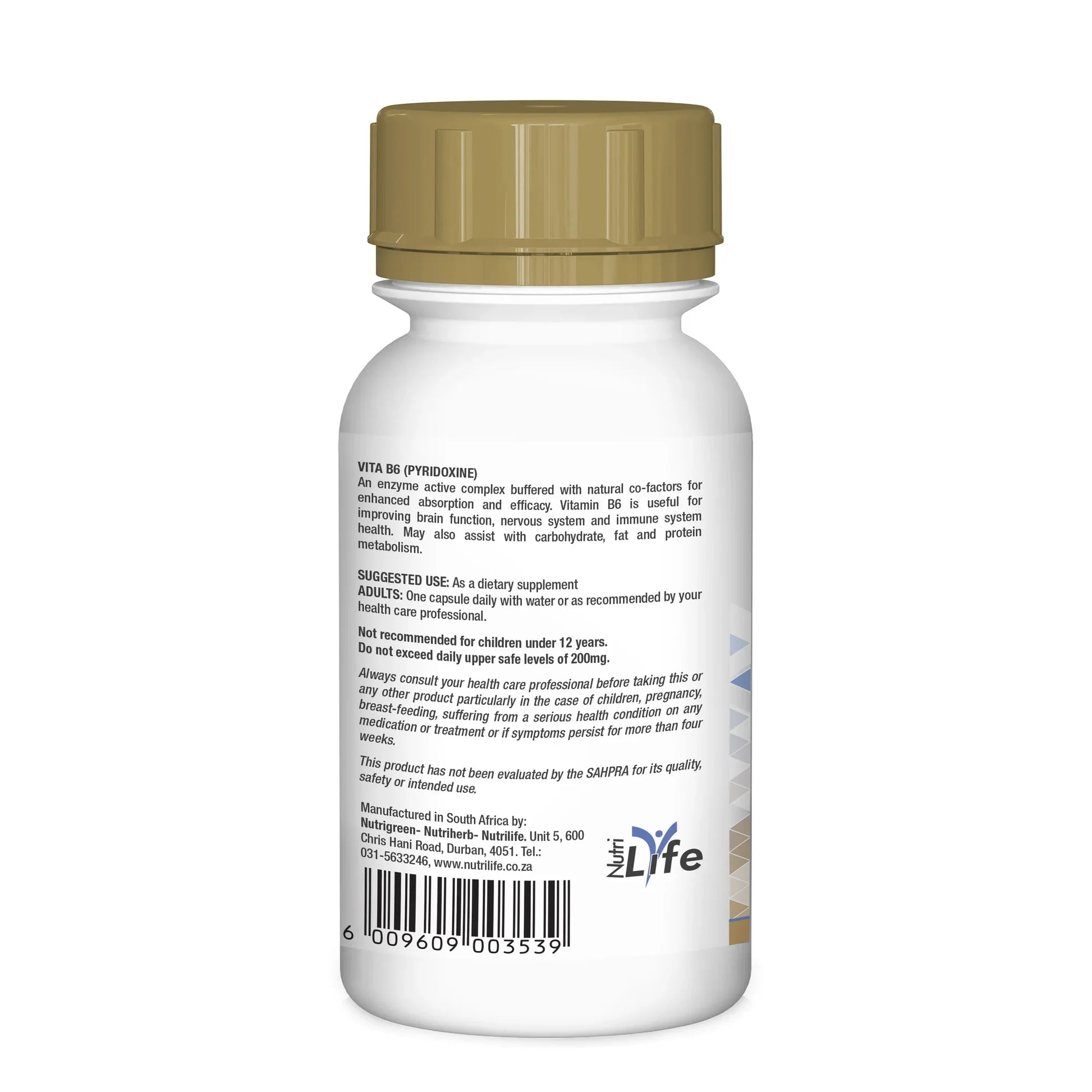 NUTRILIFE - Vitamin B6 Pyridoxine - 60 Capsules | One Life Health