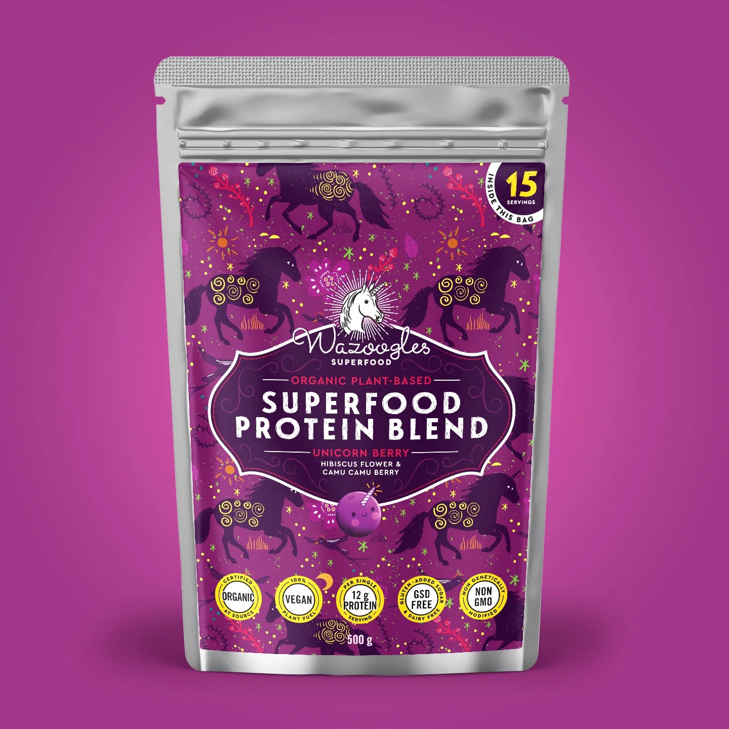 WAZOOGLES SUPERFOODS - Protein Blend - Unicorn Berry - 500g | One Life Health