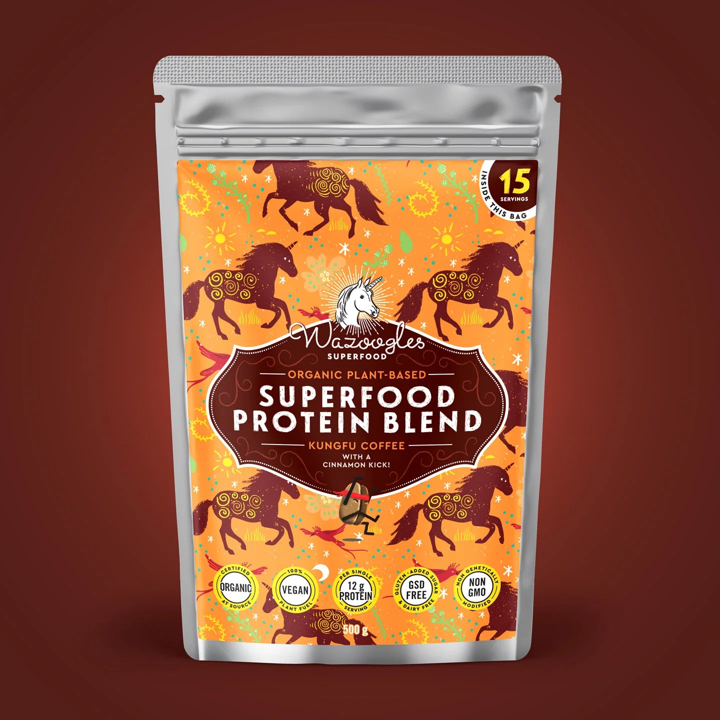 WAZOOGLES SUPERFOODS - Protein Blend - Kungfu Coffee with a Cinnamon Kick - 500g | One Life Health