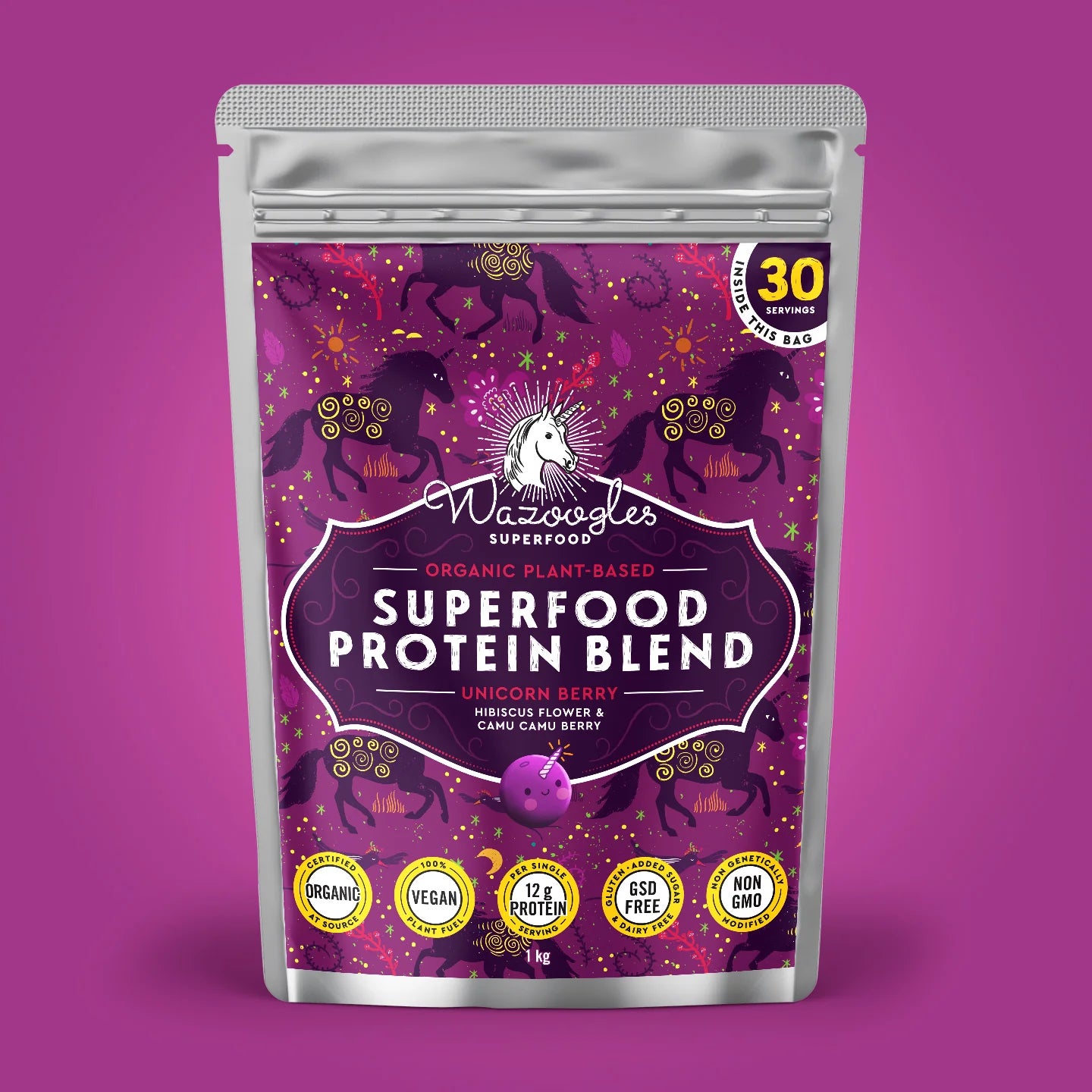 WAZOOGLES SUPERFOODS - Protein Blend - Unicorn Berry - 1kg | One Life Health