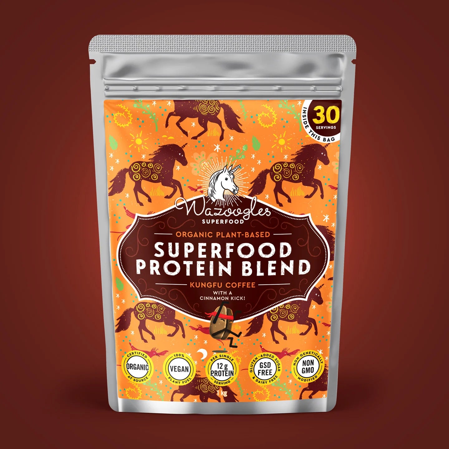WAZOOGLES SUPERFOODS - Protein Blend - Kungfu Coffee with a Cinnamon Kick - 1kg | One Life Health
