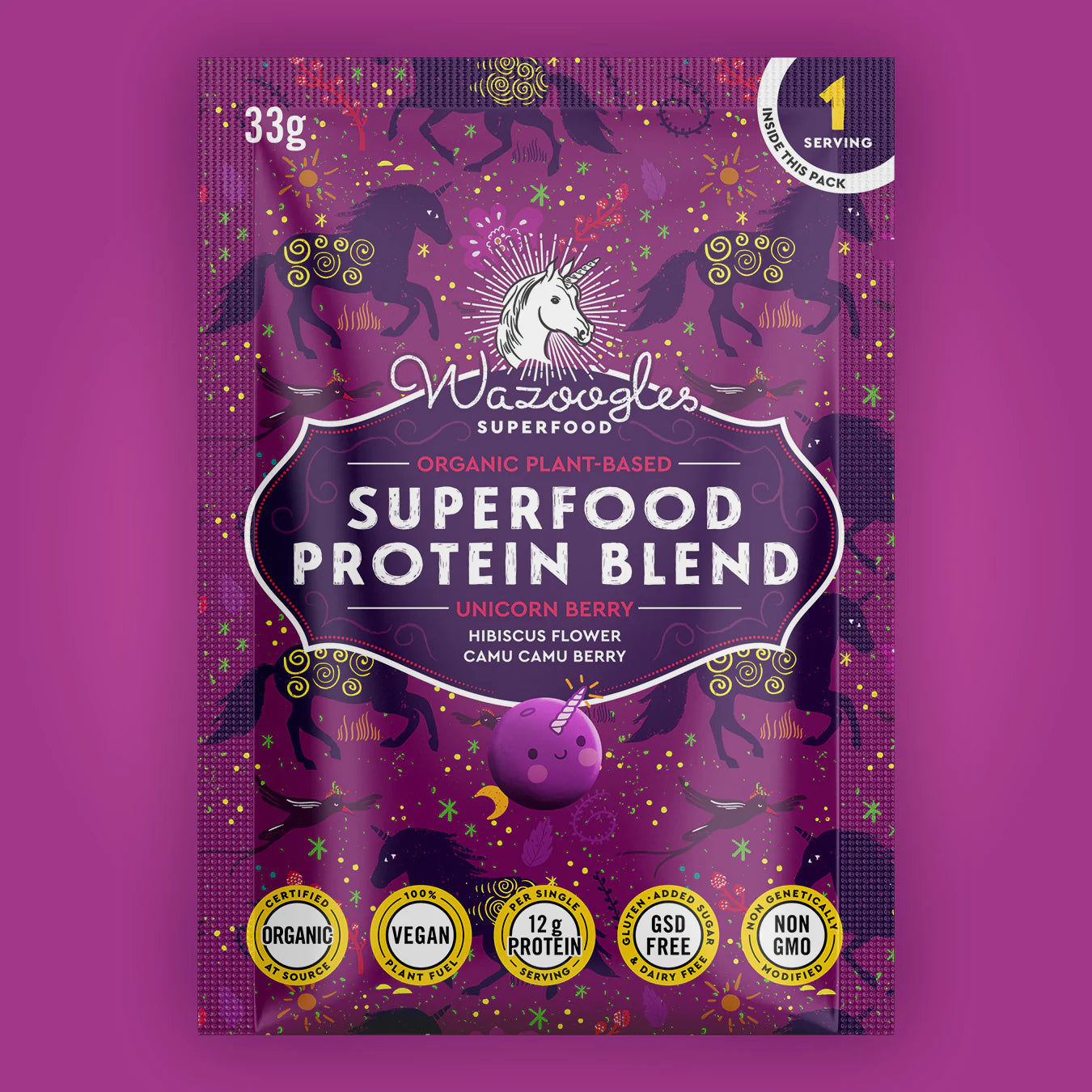 WAZOOGLES SUPERFOODS - Protein Blend - Unicorn Berry - 33g | One Life Health