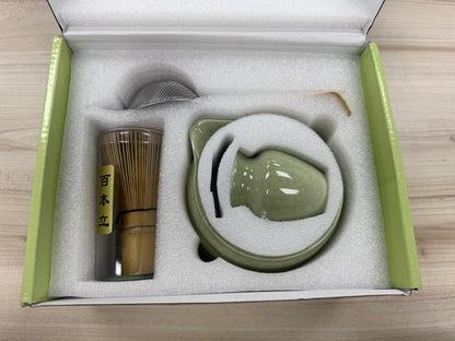 SHNOOKIE 5-piece matcha set with bowl, bamboo whisk, whisk holder, scoop, and stainless strainer