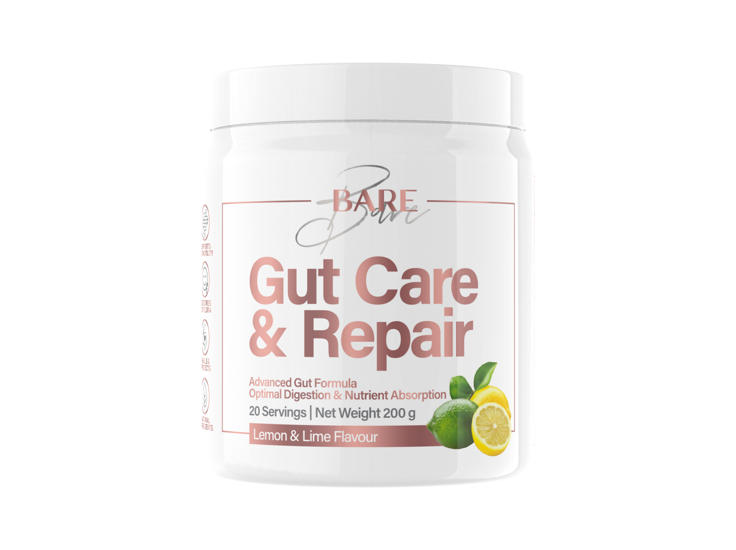 BARE Gut Care and Repair Lemon & Lime 200g powder tub for digestive health