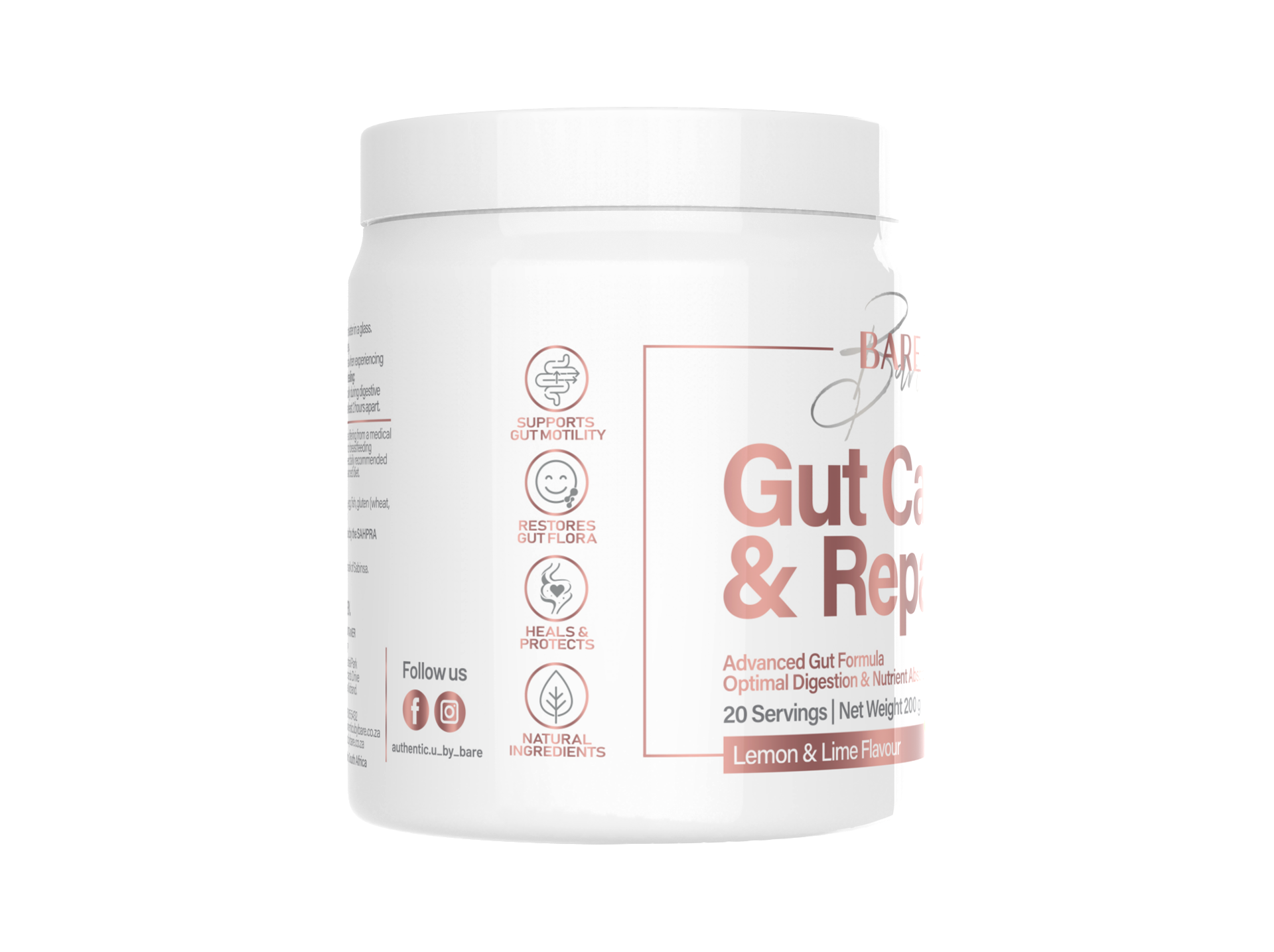 BARE Gut Care and Repair Lemon & Lime 200g powder tub for digestive health