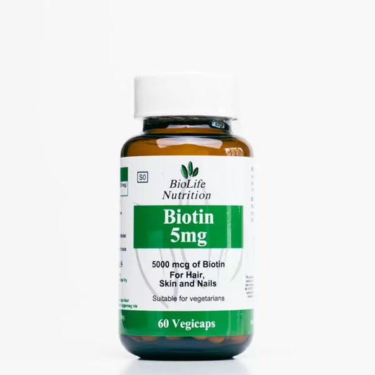 BIOLIFE NUTRITION - Biotin 5mg – 60 VegIcaps | One Life Health
