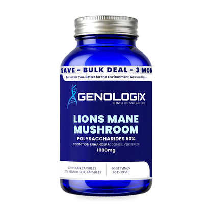 GENOLOGIX - Lions Mane Mushroom 1000mg BULK - 270 Veg Capsules | One Life Health