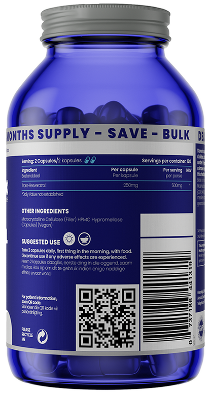 GENOLOGIX - Resveratrol 500mg BULK - 240 Veg Capsules | One Life Health
