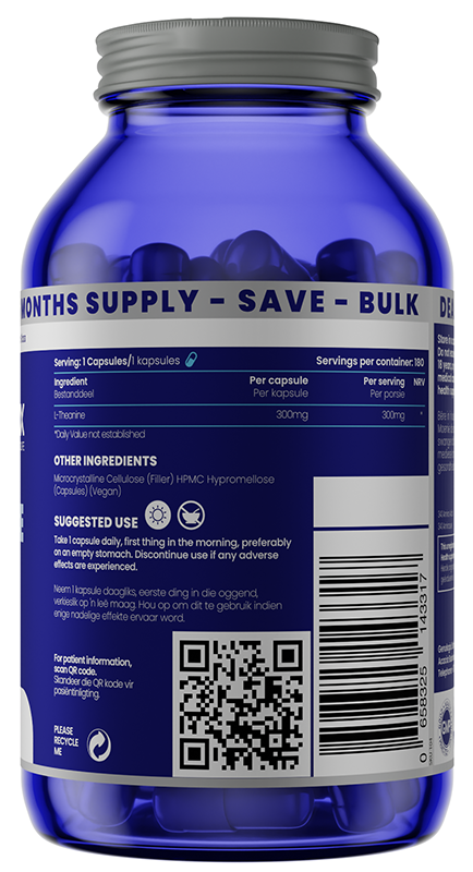 GENOLOGIX - L-Theanine 300mg BULK - 180 Veg Capsules | One Life Health