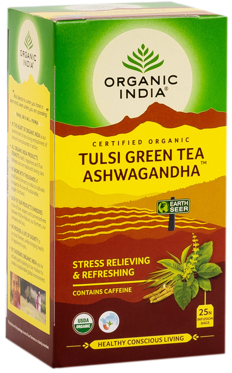 ORGANIC INDIA - Tulsi Green Tea Ashwagandha - 25 Tea Bags | One Life Health