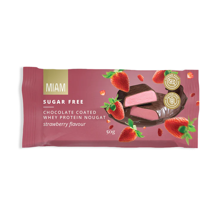 MIAM - Coated Protein Nougat Stawberry - 50g | One Life Health