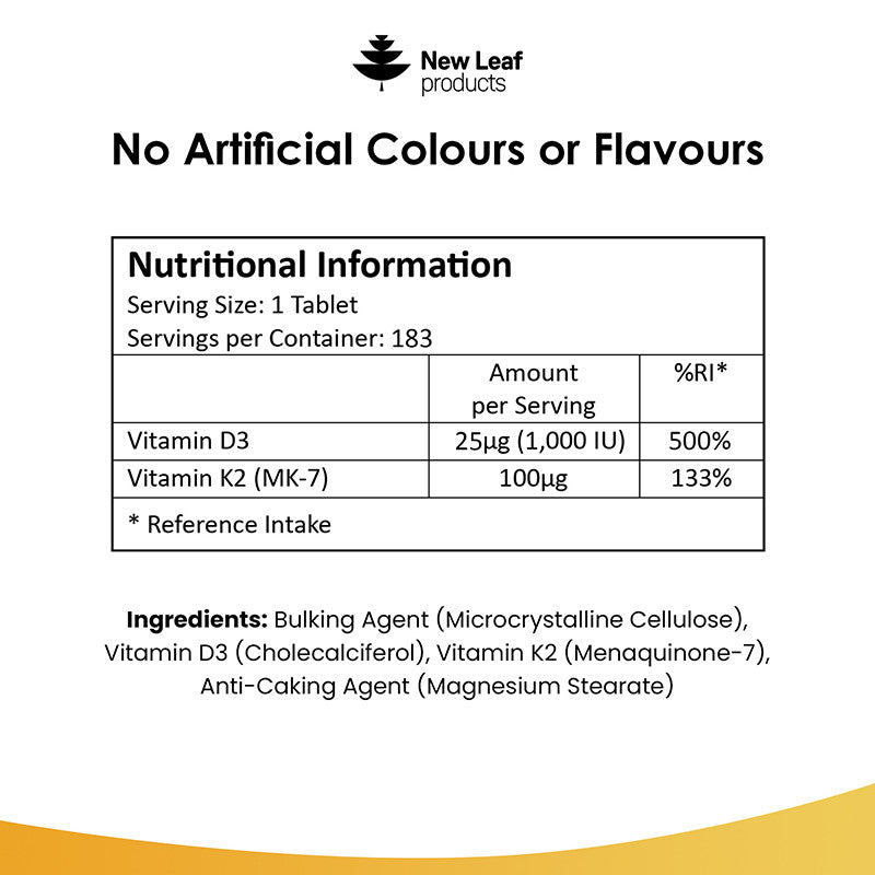 NEW LEAF - Vitamin D3 & K2 - 183 Tablets