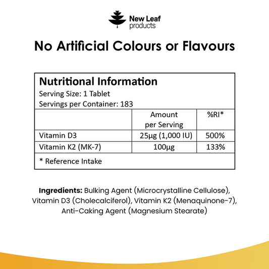 NEW LEAF - Vitamin D3 & K2 - 183 Tablets