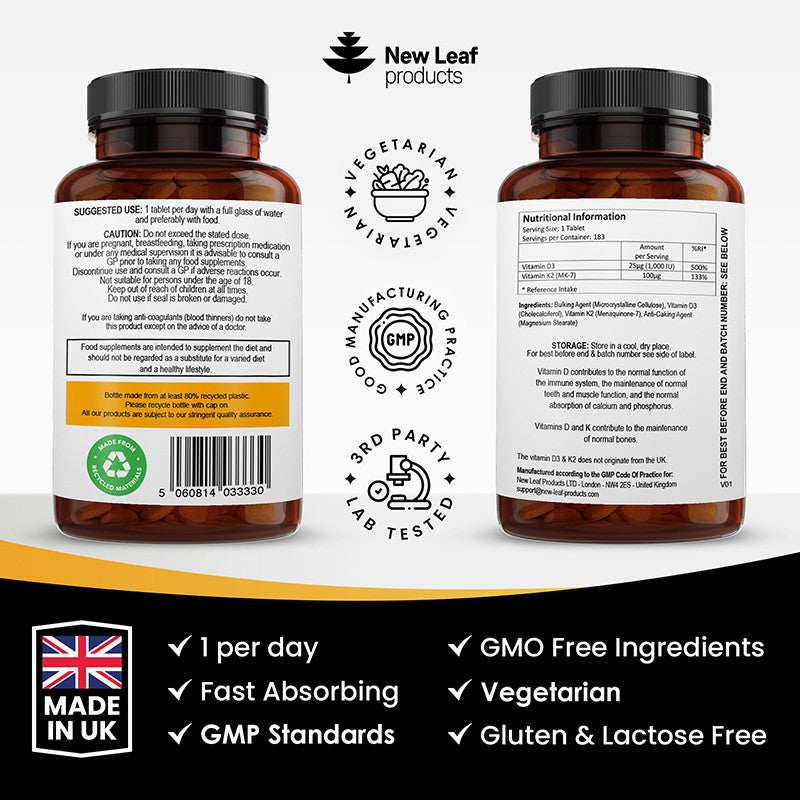 NEW LEAF - Vitamin D3 & K2 - 183 Tablets