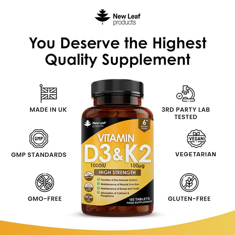 NEW LEAF - Vitamin D3 & K2 - 183 Tablets