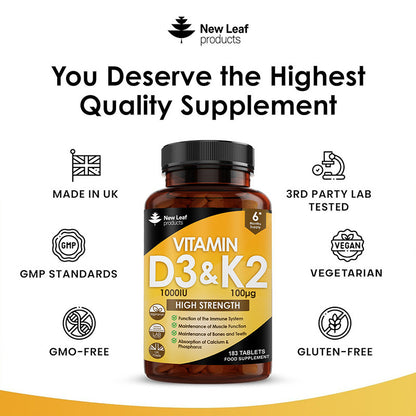 NEW LEAF - Vitamin D3 & K2 - 183 Tablets
