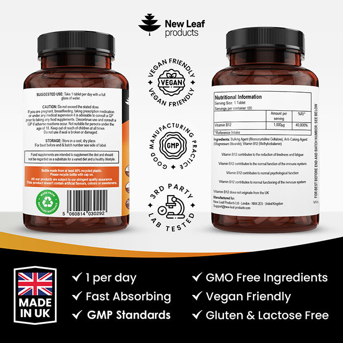 NEW LEAF - Vitamin B12 1000mcg - 120 Tablets