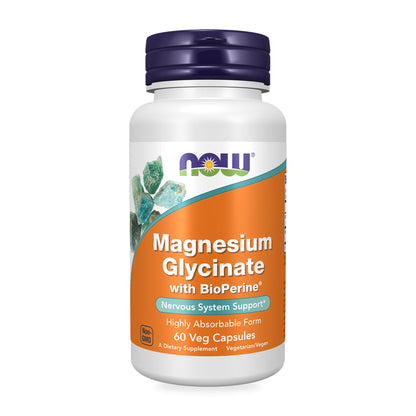 NOW® - Magnesium Glycinate with BioPerine® - 60 Veg Capsules | One Life Health