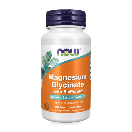 NOW® - Magnesium Glycinate with BioPerine® - 60 Veg Capsules | One Life Health