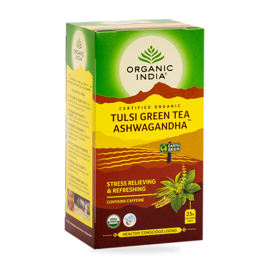 ORGANIC INDIA - Tulsi Green Tea Ashwagandha - 25 Tea Bags | One Life Health