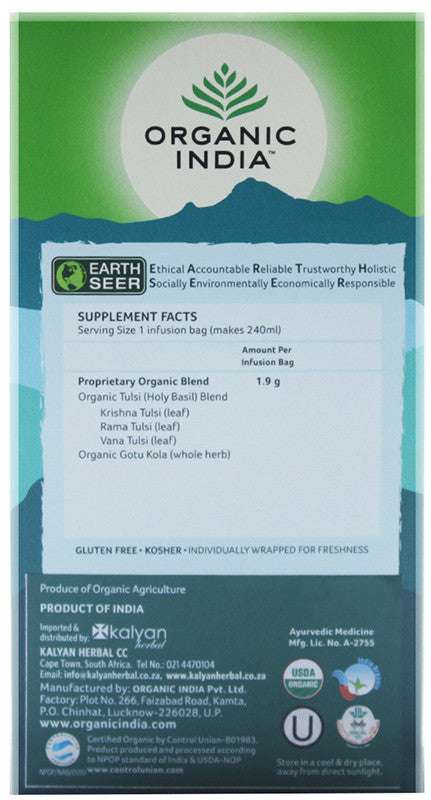 ORGANIC INDIA - Tulsi Gotu Kola Tea - 25 Tea Bags | One Life Health