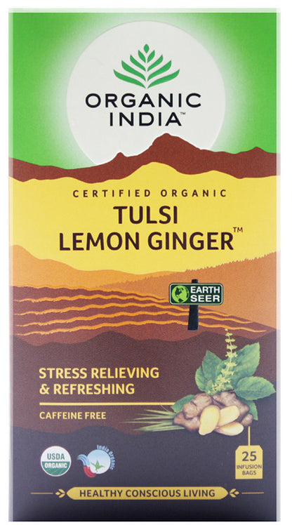 ORGANIC INDIA - Tulsi Lemon Ginger Tea - 25 Tea Bags | One Life Health