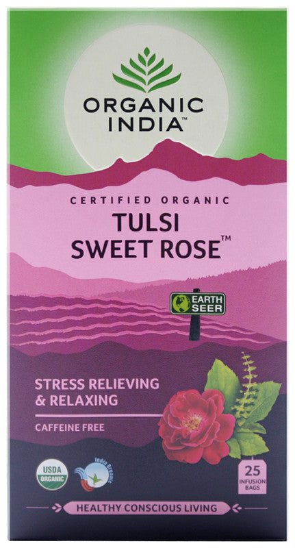 ORGANIC INDIA - Tulsi Sweet Rose Tea - 25 Tea Bags | One Life Health