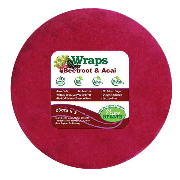 PECAN HEALTH - Wraps Beetroot & Acai - 23cm x 3 | One Life Health