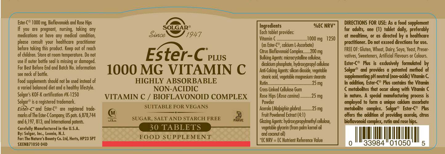 SOLGAR - Ester-C ® Plus 1000 mg Vitamin C – 30 Tablets | One Life Health