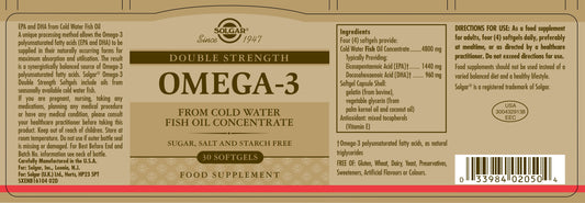 SOLGAR - Omega-3 Double Strength 30 Softgels | One Life Health