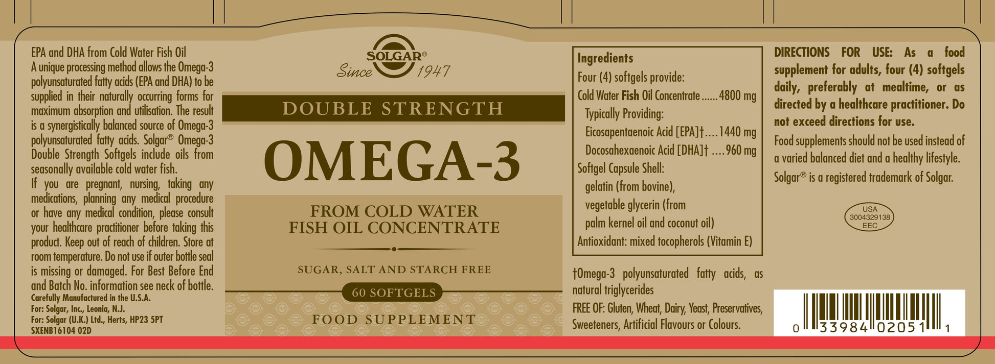 SOLGAR - Omega-3 Double Strength – 60 Softgels | One Life Health