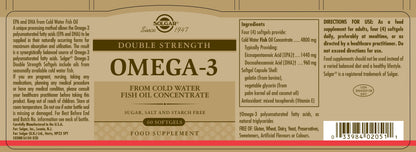 SOLGAR - Omega-3 Double Strength – 60 Softgels | One Life Health
